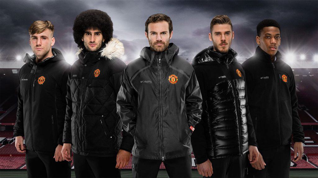 Un'immagine della campagna pubblicitaria della linea d'abbigliamento Columbia per il Manchester United