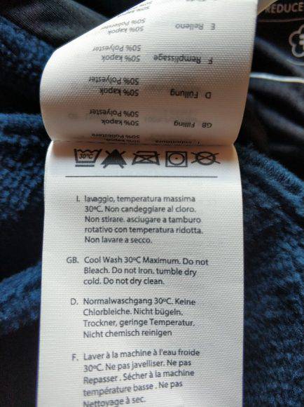 Indicazioni per il lavaggio su etichetta