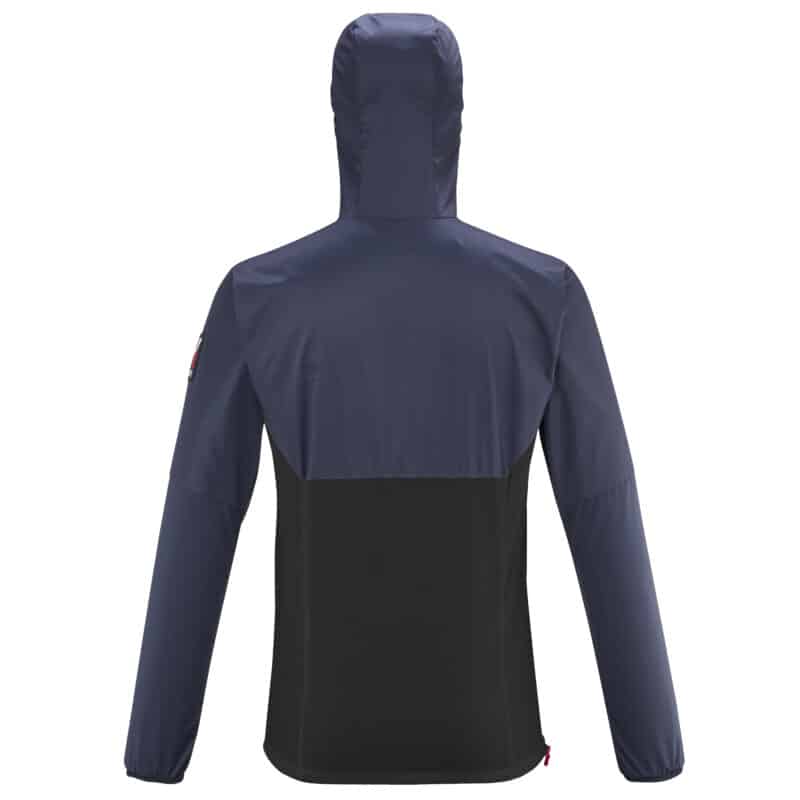 Millet Trilogy Sky Shield Hoodie, versione uomo in colore grigio/nero, vista posteriore.