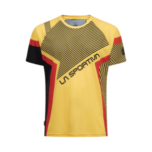 La Sportiva Flow T-Shirt M trail running uomo Black/Yellow vista frontale
